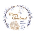 Christmas round frame with gingerbread house Royalty Free Stock Photo